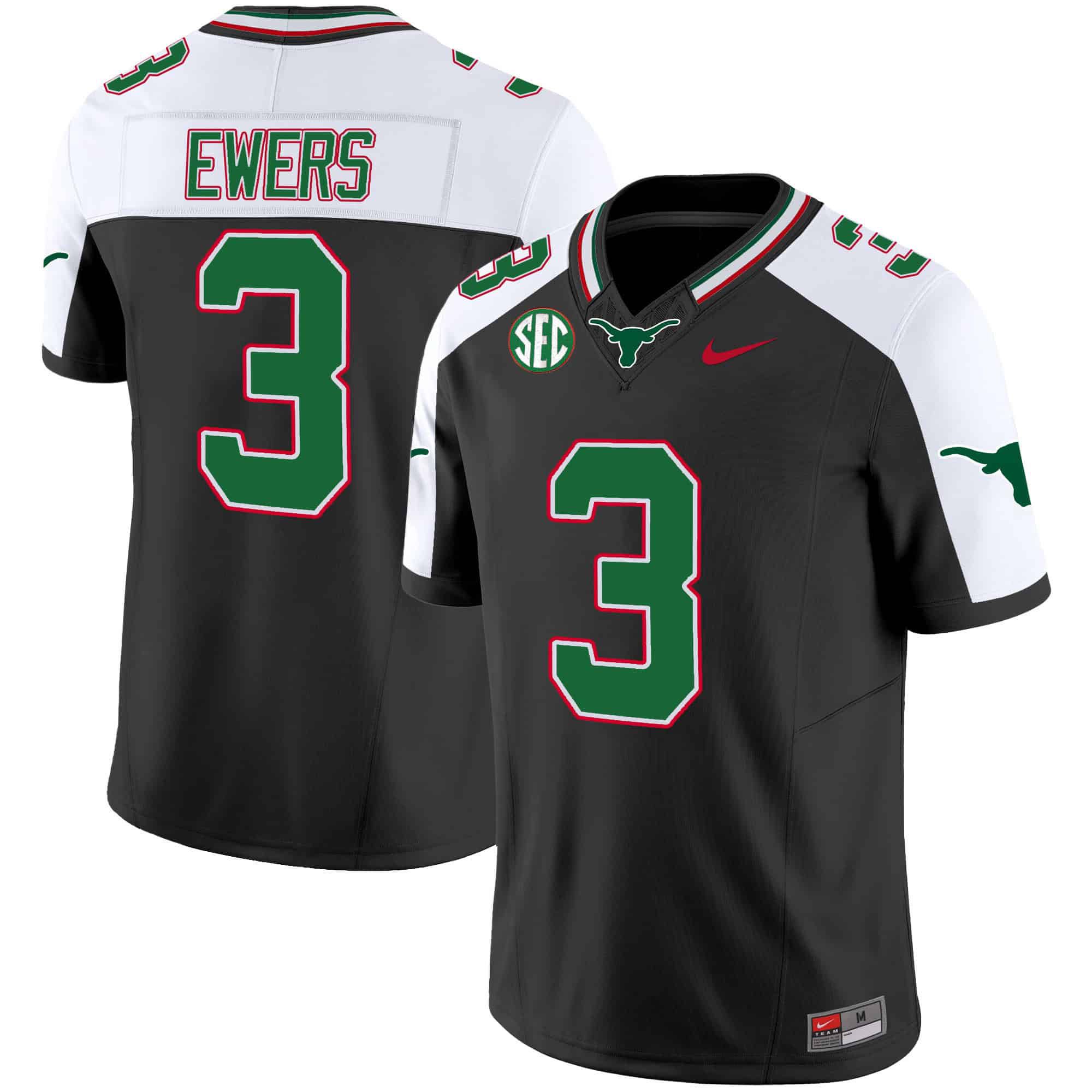 Men Texas Longhorns #3 Ewers Black 2024 Nike Mexico SEC Patch Vapor NCAA Jersey style 1